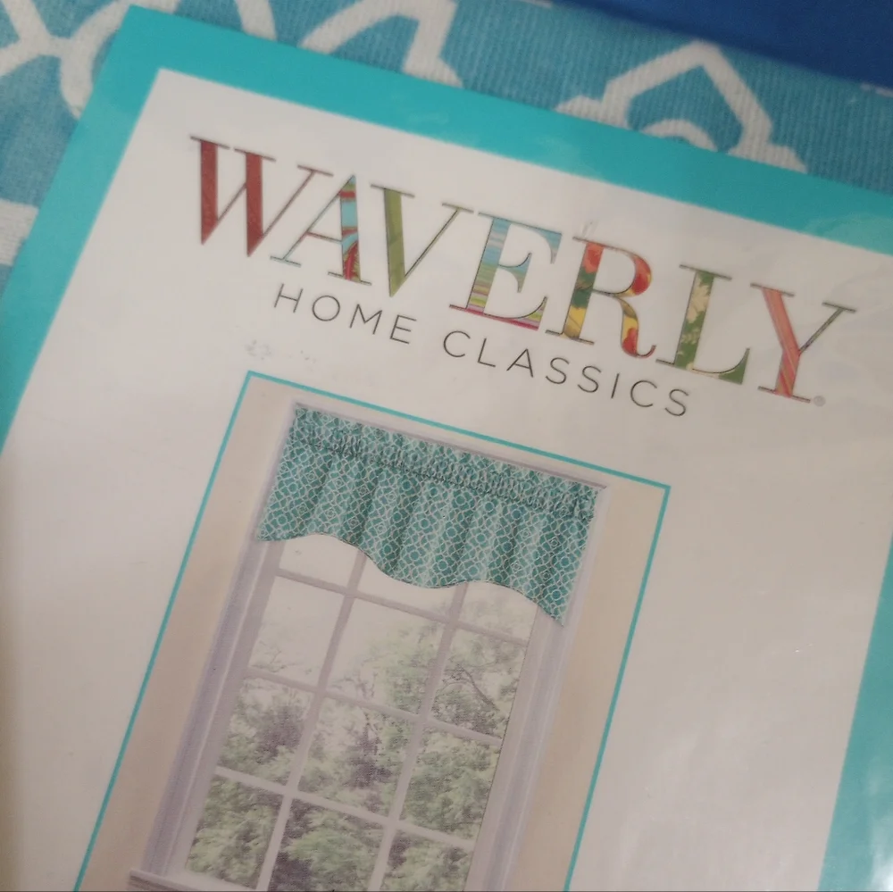 NEW Waverly Lovely Lattice Teal Wave Window Valance 50